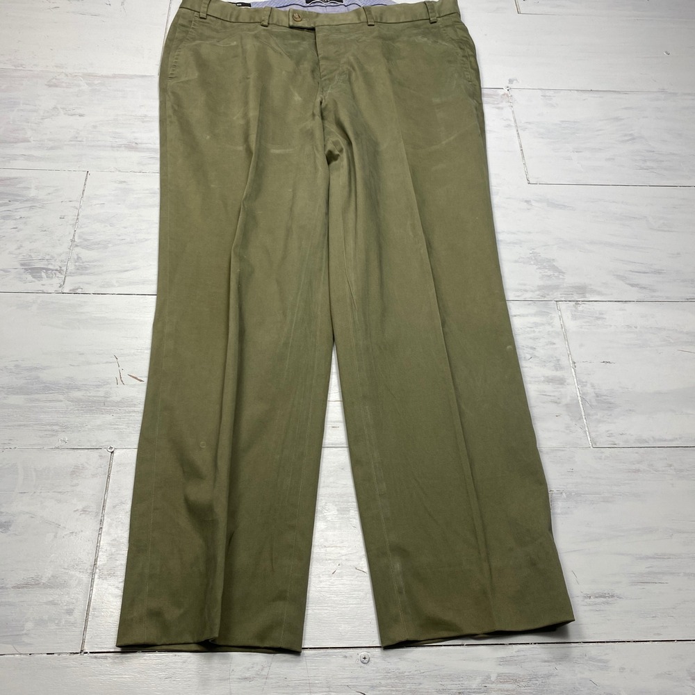 Hiltl Regular Fit Mens 38 Olive Green Dayne So Flat Front Trousers Pants Work